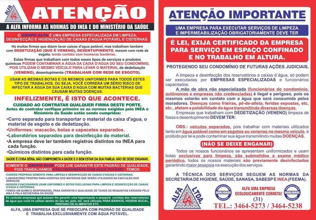 Limpeza caixas d'água